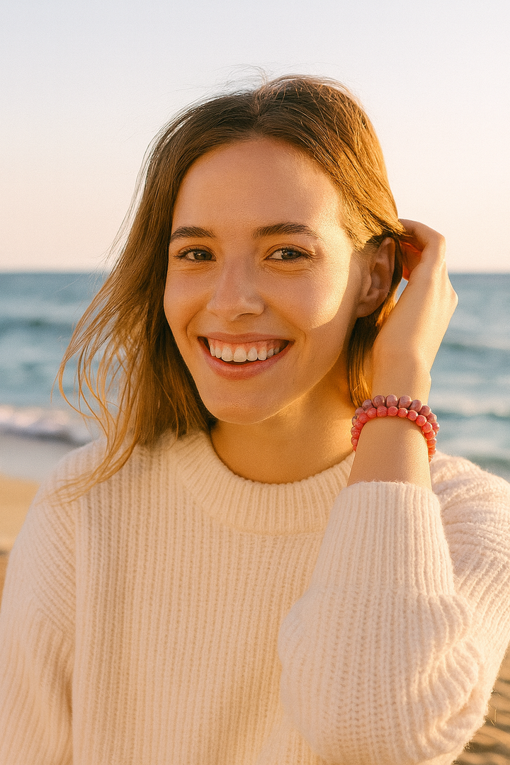 Bracelet DUO "Amour et Compassion" en rhodochrosite et Angelite rouge