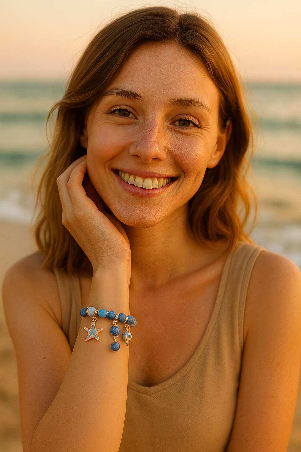 Bracelet Coquillage Agate Bleue