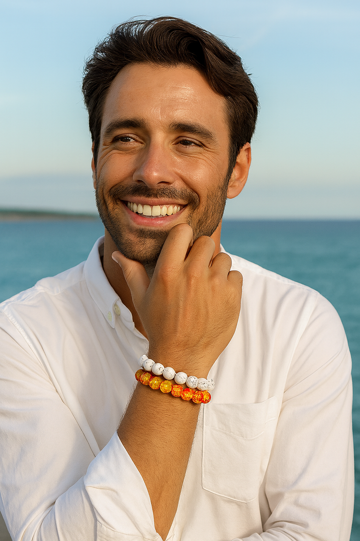 Bracelet DUO "Phoenix" en Pierre Naturelles - Ambre & Blanc