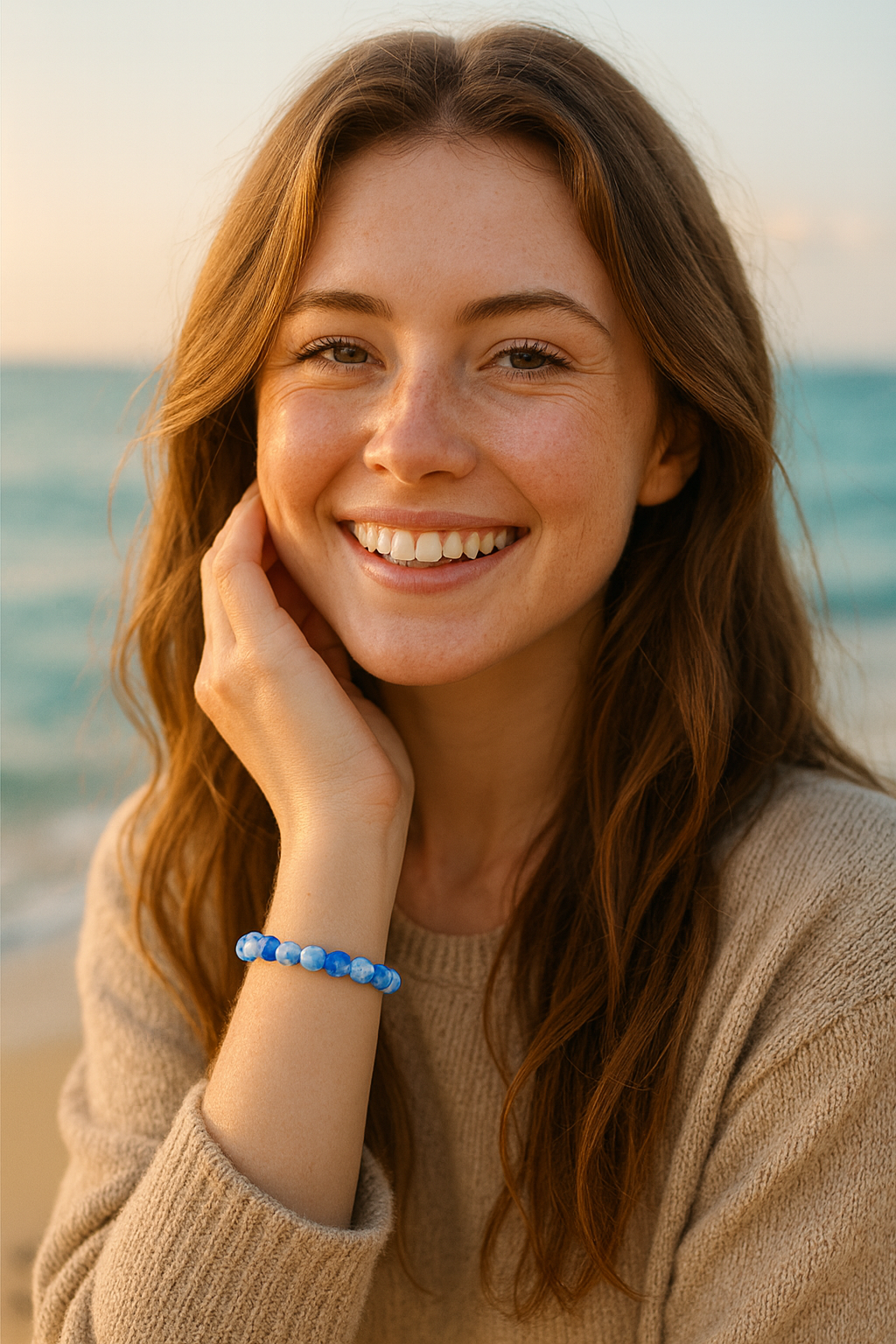 Bracelet "Douceur et Équilibre" en Chalcedony Bleu-Blanc
