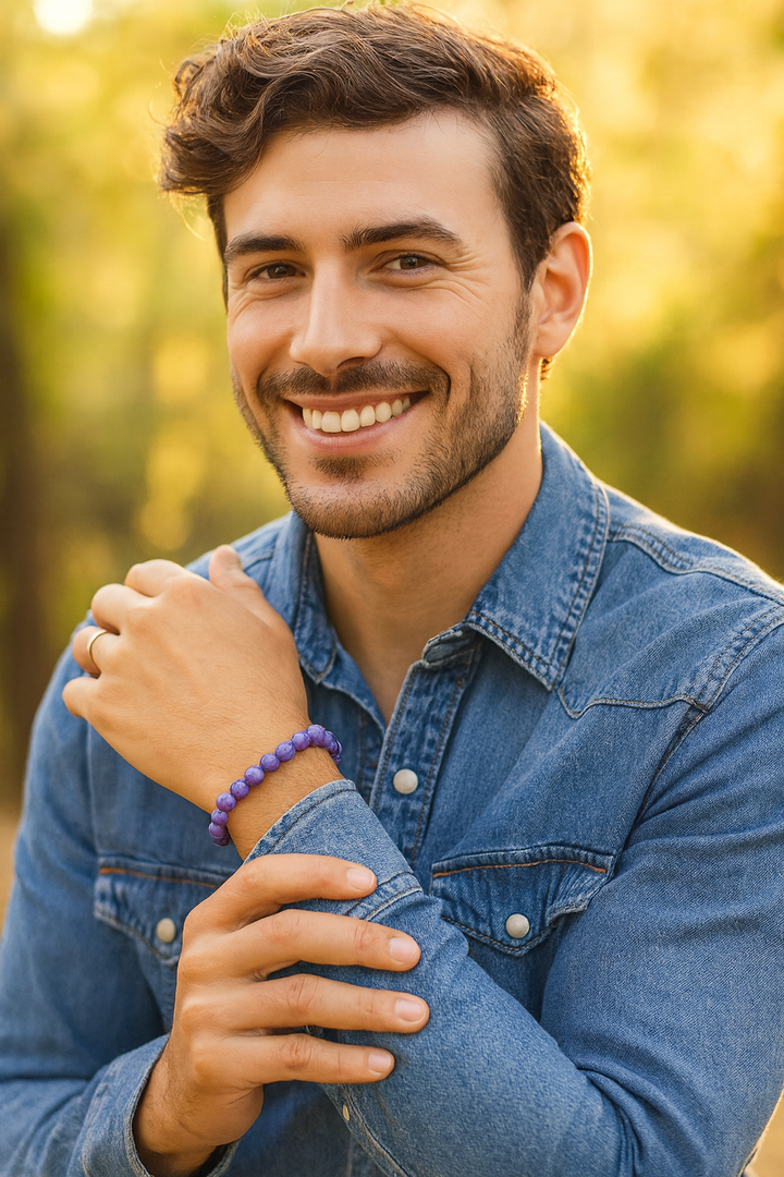 Bracelet "Vie Paisible" en Améthyste et Aigue-marine