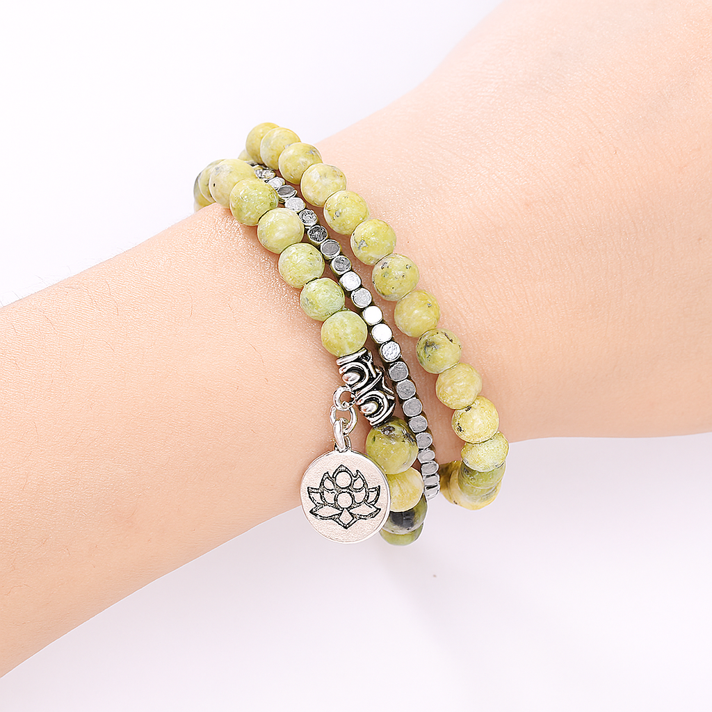 Bracelet Design et Créatif Inspiration Yoga en Howlite Jaune