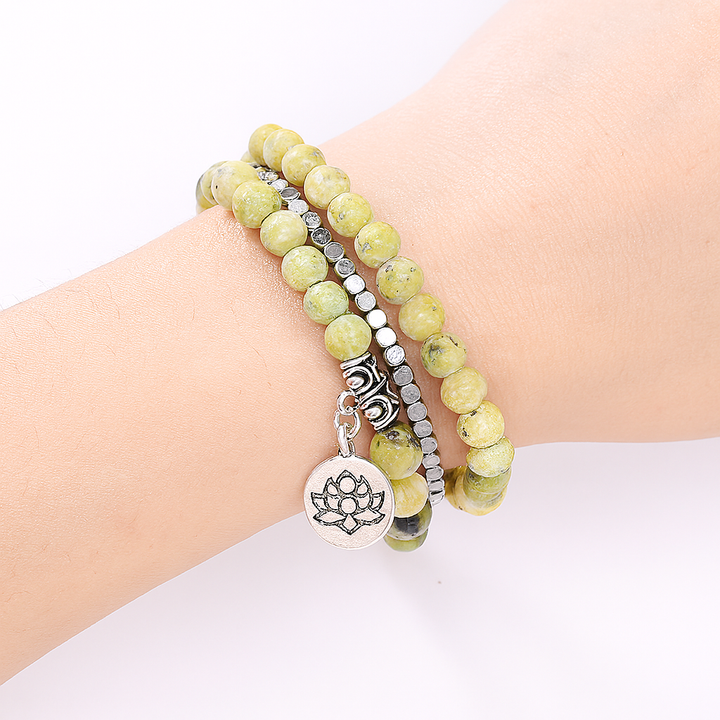 Bracelet Design et Créatif Inspiration Yoga en Howlite Jaune