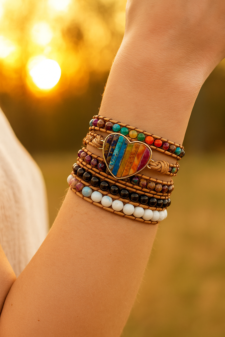 Bracelet wrap "7 Chakras" en Forme de Cœur