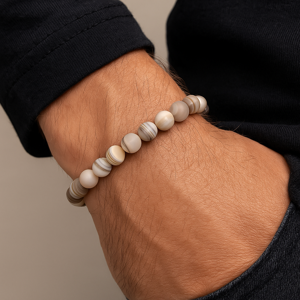 Bracelet "Trouver la paix et la sérénité" en Agate Givrée