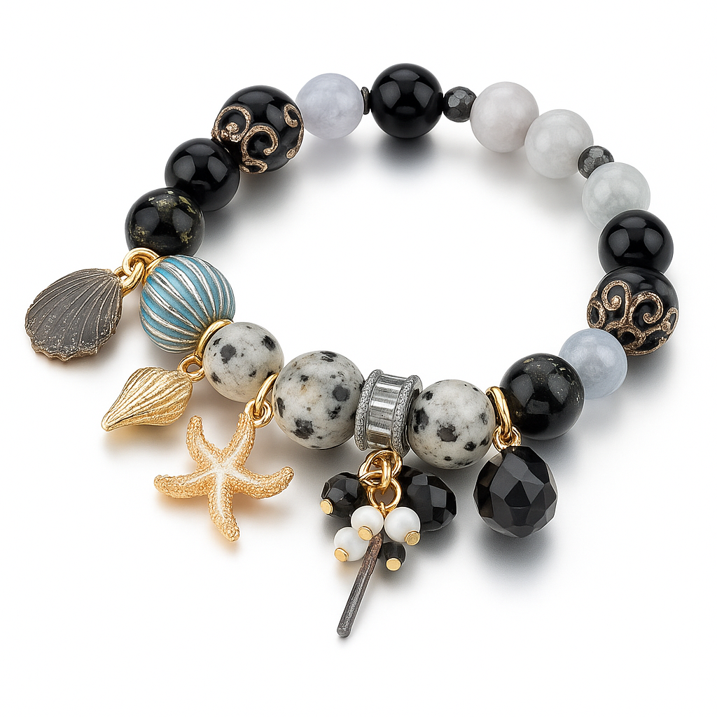 Bracelet Coquillage Pierre Noire