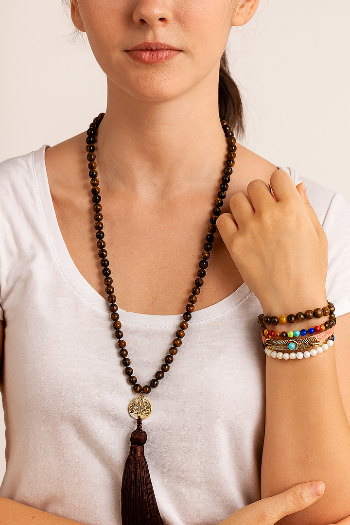 Coffret Mala et Bracelet "7 Chakras & Oeil de Tigre"