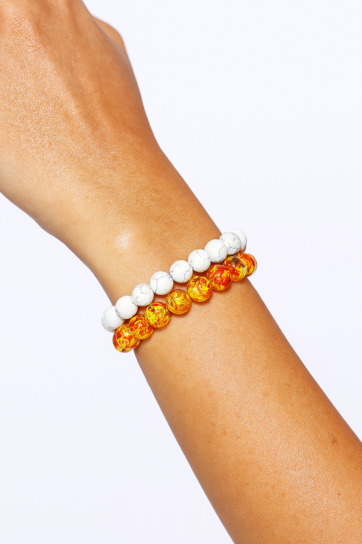 Bracelet DUO "Phoenix" en Pierre Naturelles - Ambre & Blanc