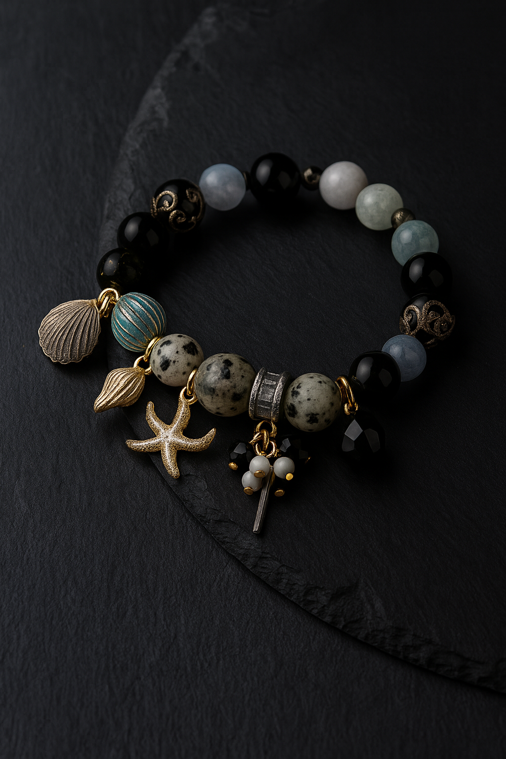 Bracelet Coquillage Pierre Noire
