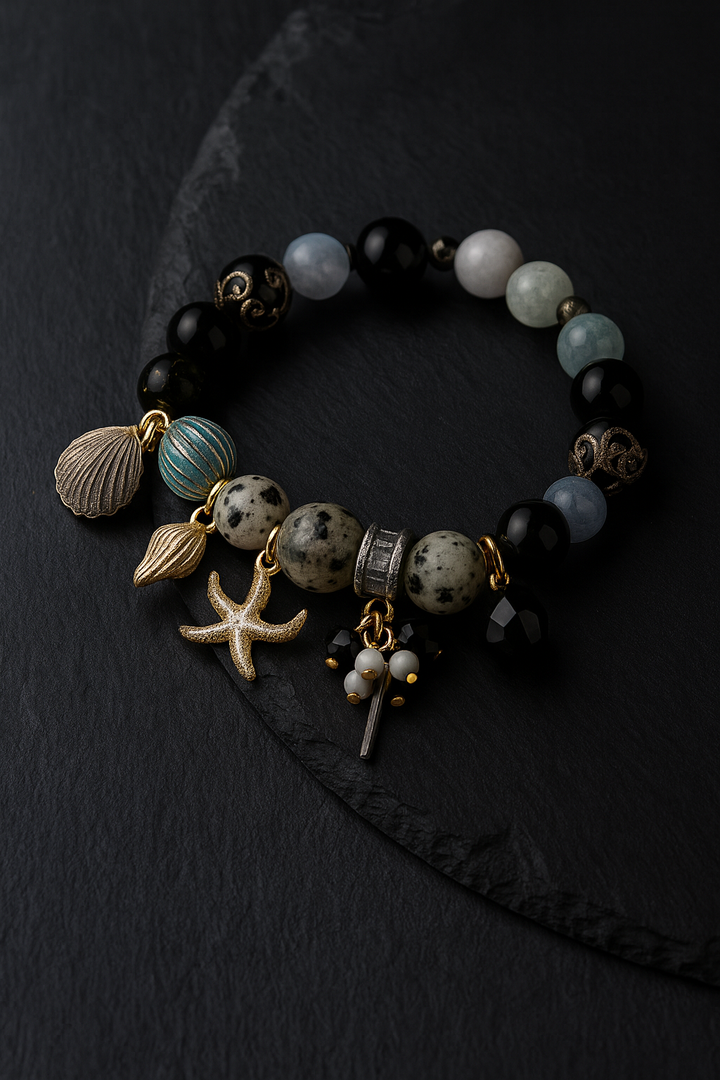 Bracelet Coquillage Pierre Noire