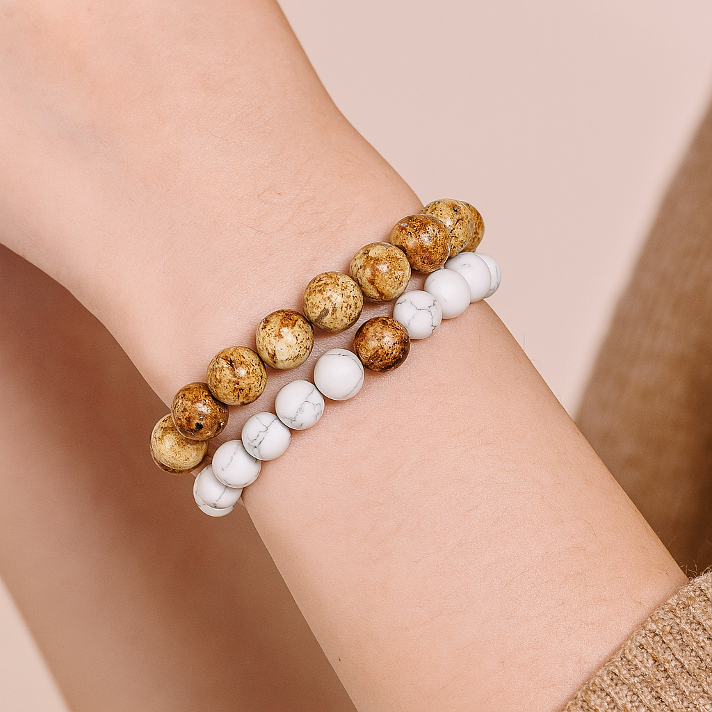 bracelet DUO "Stabilité et Ancrage" en Jaspe Paysage