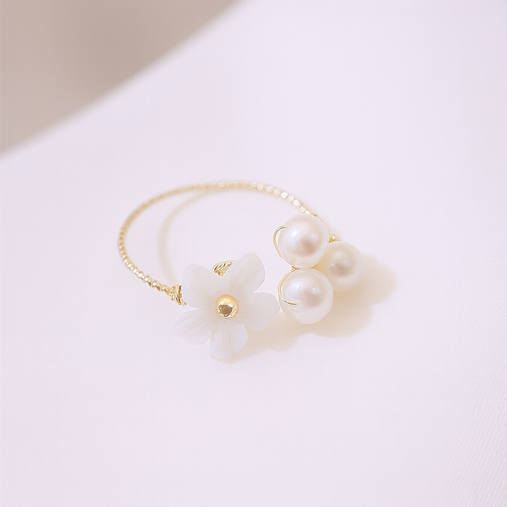 Bague Fleur et Perles d’Eau Douce