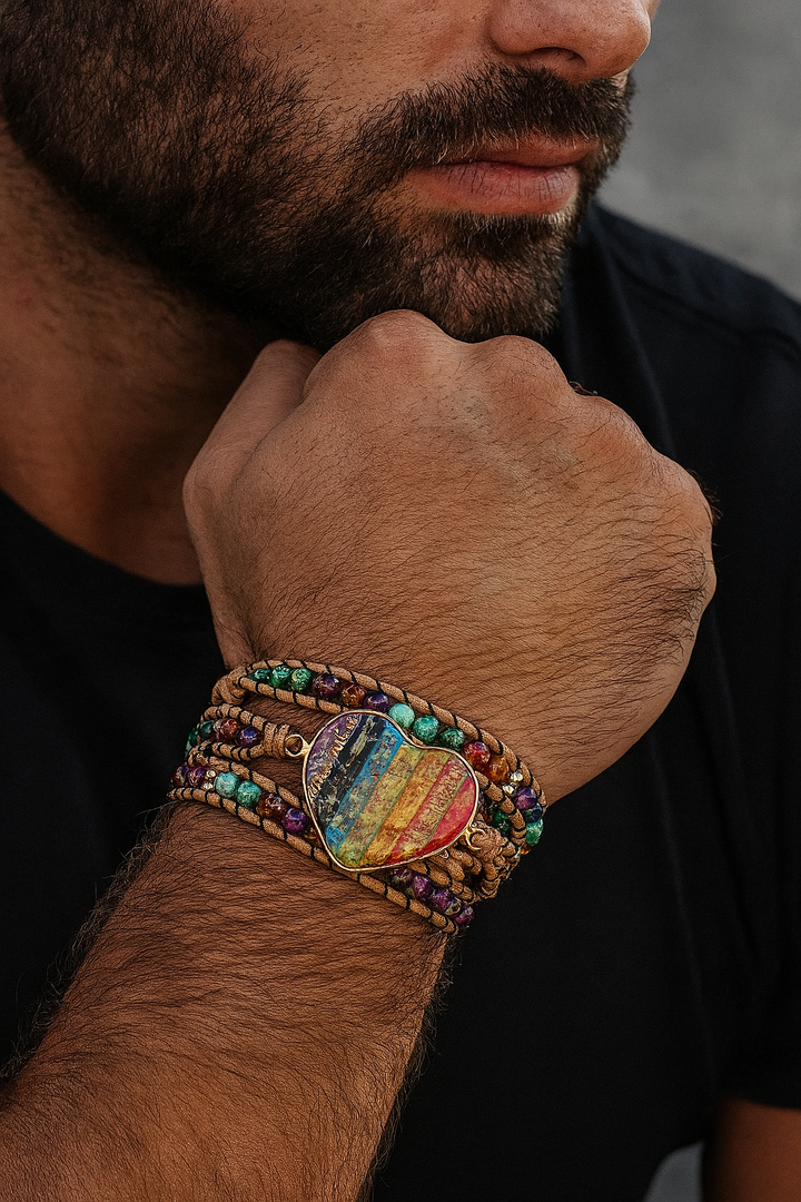 Bracelet wrap "7 Chakras" en Forme de Cœur