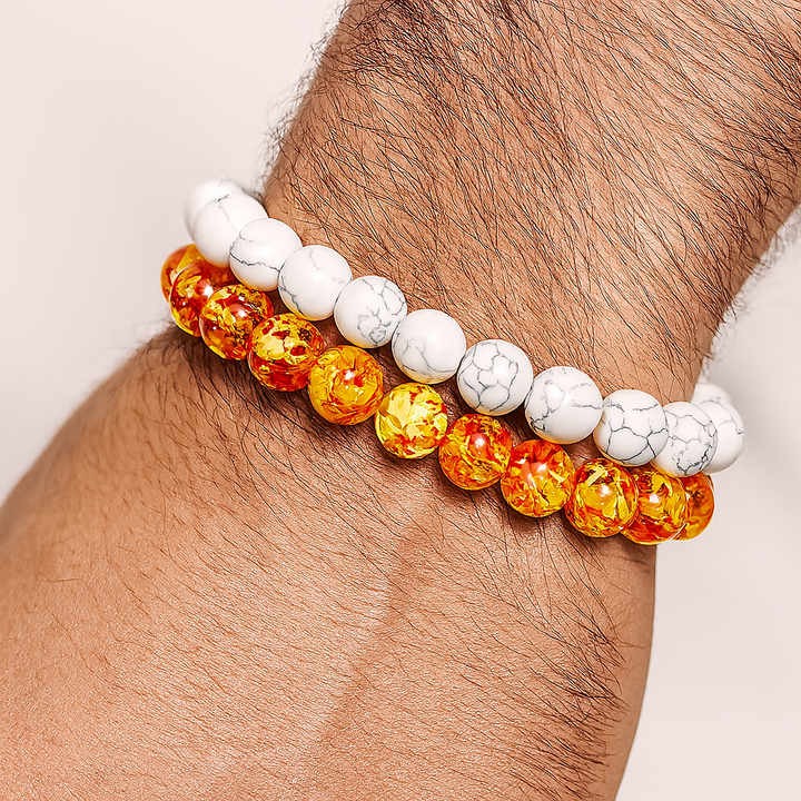 Bracelet DUO "Phoenix" en Pierre Naturelles - Ambre & Blanc