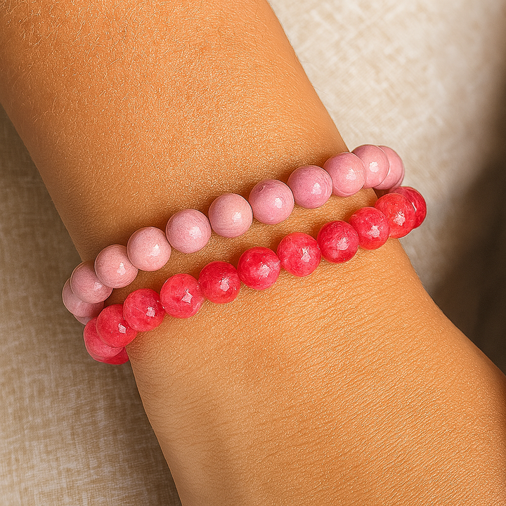 Bracelet DUO "Amour et Compassion" en rhodochrosite et Angelite rouge