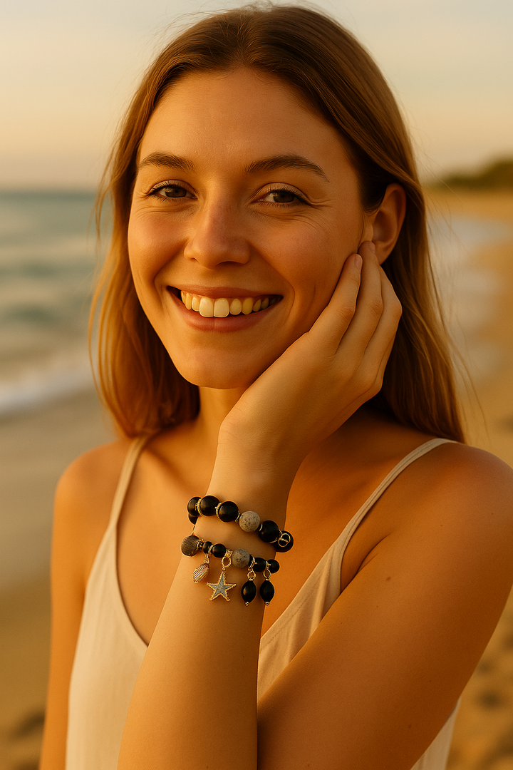 Bracelet Coquillage Pierre Noire